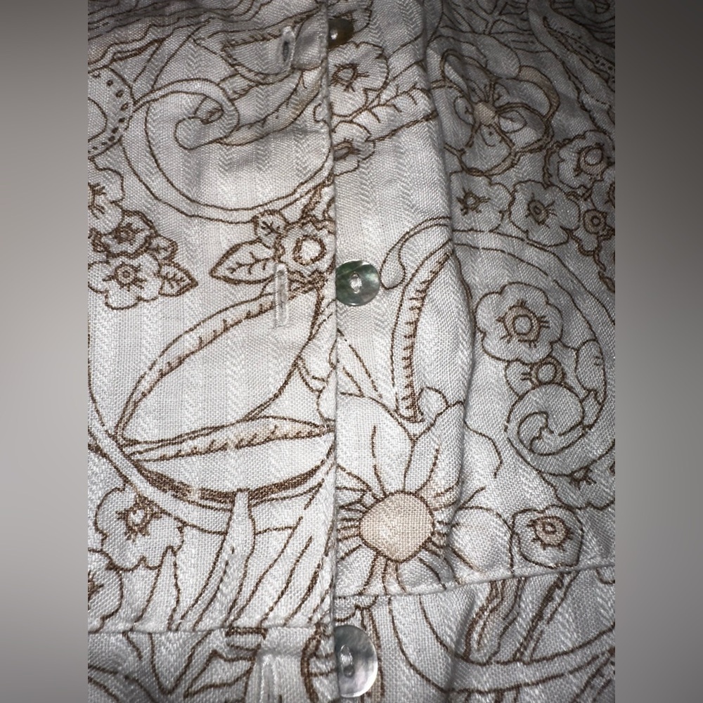 EUC Aegean Size Medium 100% Linen Cream & Floral Patterned Women's Top - Picture 8 of 12